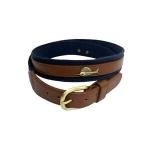 Sailfish Leather Ribbon Belt Brown & Navy Brass Fish Concho Size 38